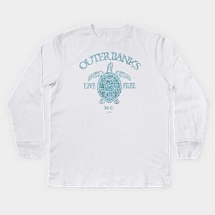 Outer Banks, NC, Live Free Sea Turtle Kids Long Sleeve T-Shirt